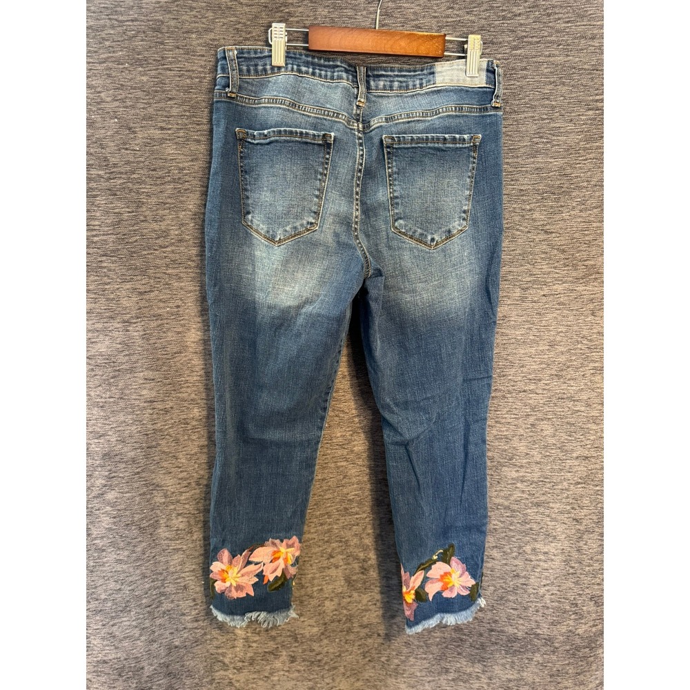 Aeropostale Womens Floral Embroidered Frayed Hem Skinny Jeans Medium Wash Size 8